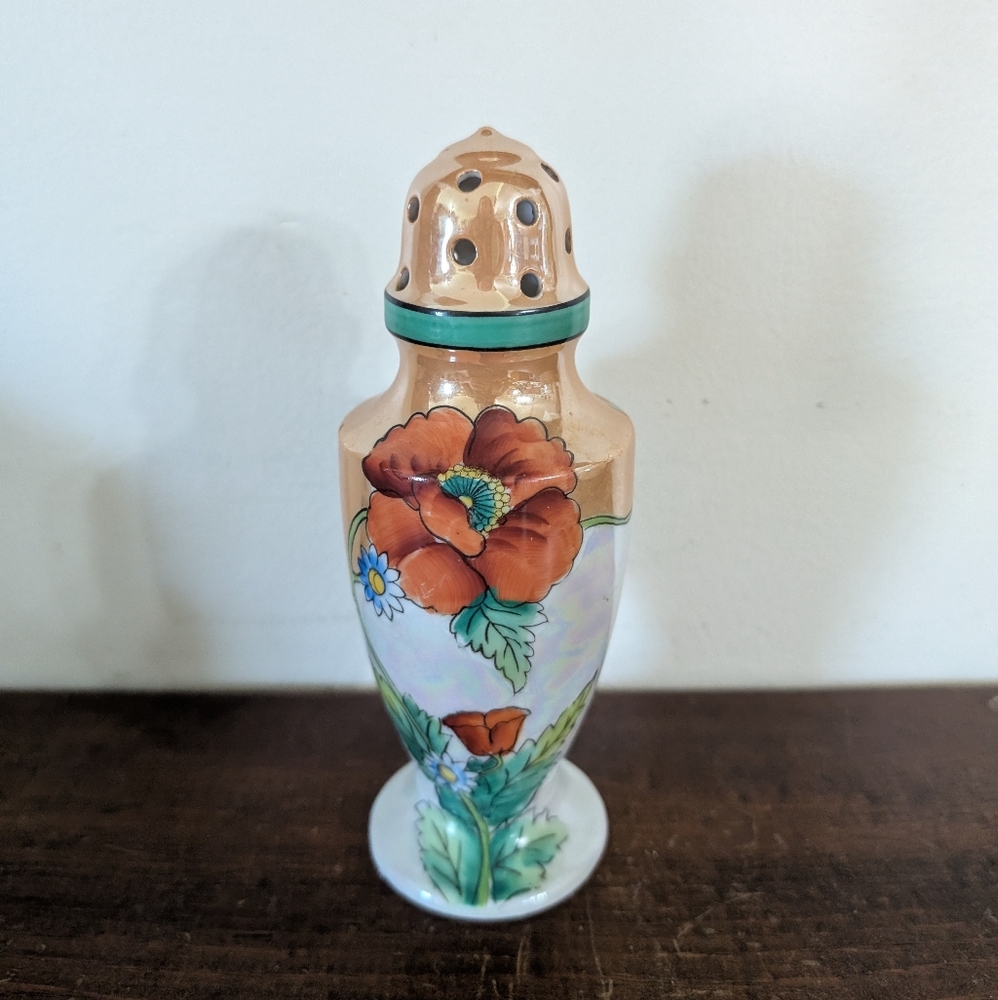 Vintage Noritake Luster "Poppy Flower" Muffineer Breakfast Set Sugar Shaker Japa